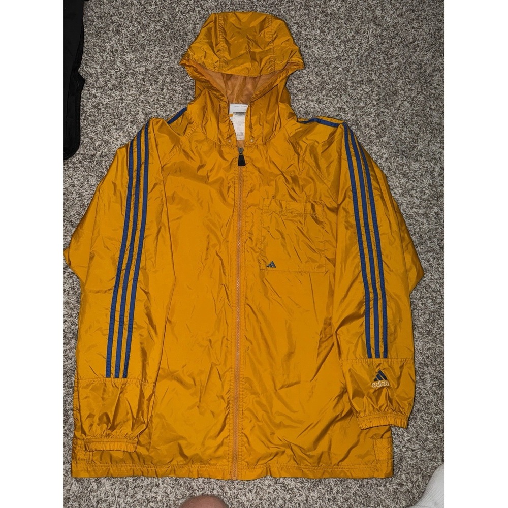 Vintage Adidas Windbreaker Jacket Nylon Mens XL Yellow Purple 3 Stripe 90s